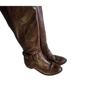 Me Too Women's Riding Boots Size 8 1/2 M Brown Leather Zip Buckle Knee High